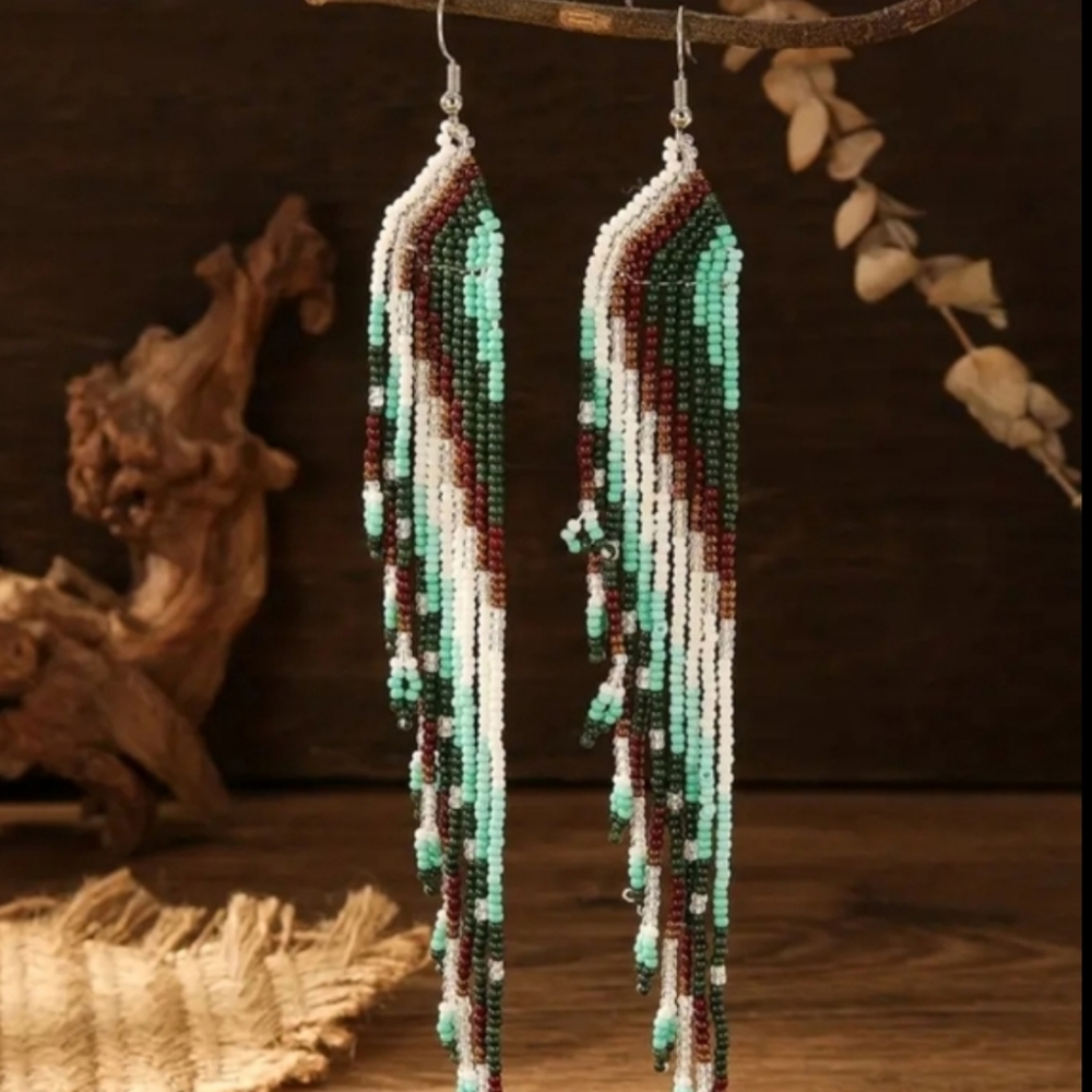 Boho XL seed bead earrings NWT